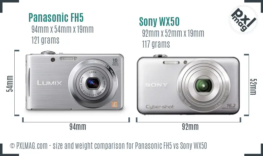 Panasonic FH5 vs Sony WX50 size comparison