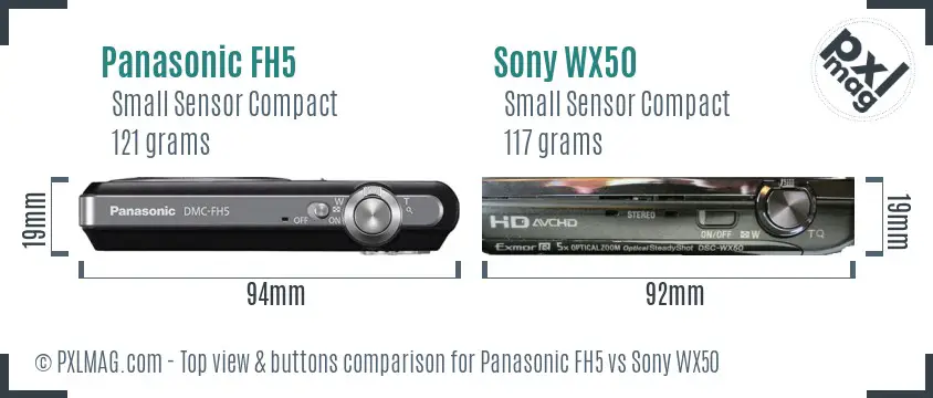 Panasonic FH5 vs Sony WX50 top view buttons comparison