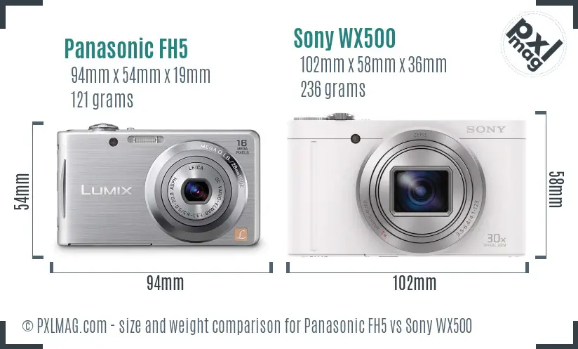 Panasonic FH5 vs Sony WX500 size comparison