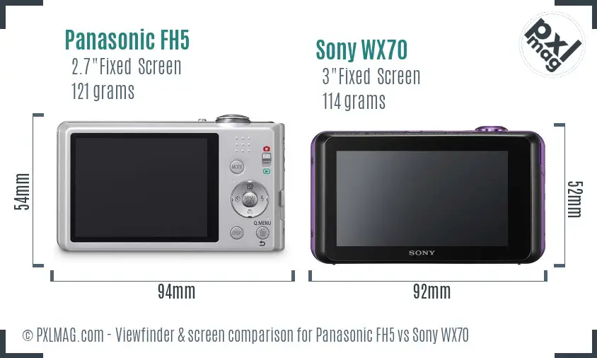 Panasonic FH5 vs Sony WX70 Screen and Viewfinder comparison