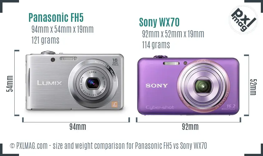 Panasonic FH5 vs Sony WX70 size comparison