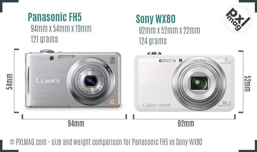 Panasonic FH5 vs Sony WX80 size comparison