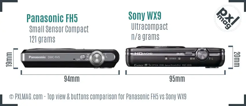 Panasonic FH5 vs Sony WX9 top view buttons comparison