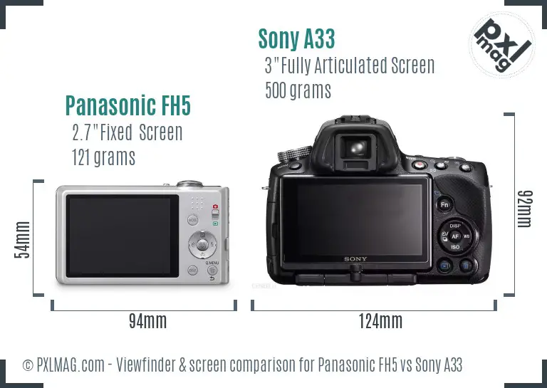 Panasonic FH5 vs Sony A33 Screen and Viewfinder comparison