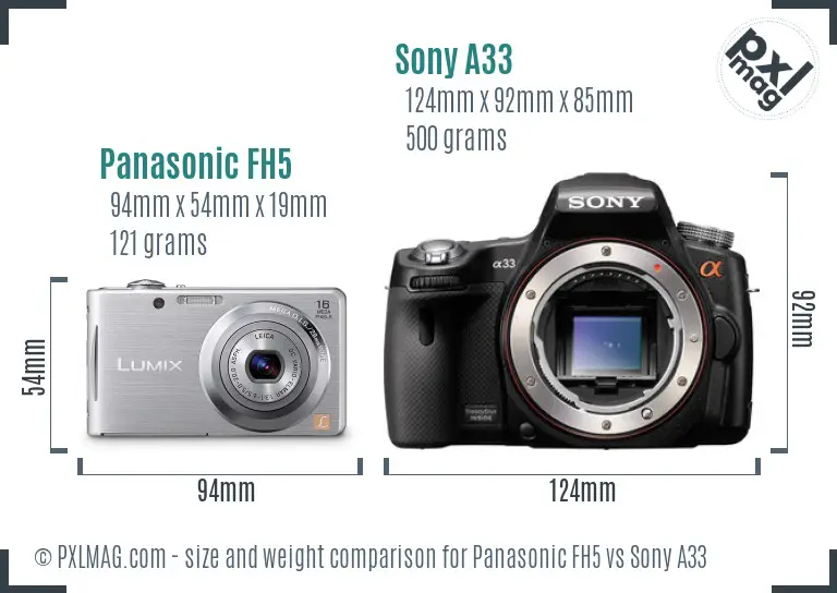 Panasonic FH5 vs Sony A33 size comparison