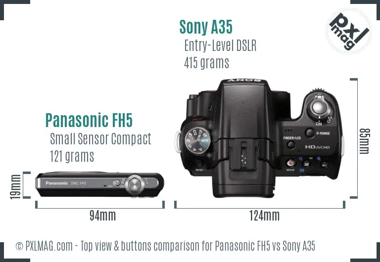 Panasonic FH5 vs Sony A35 top view buttons comparison