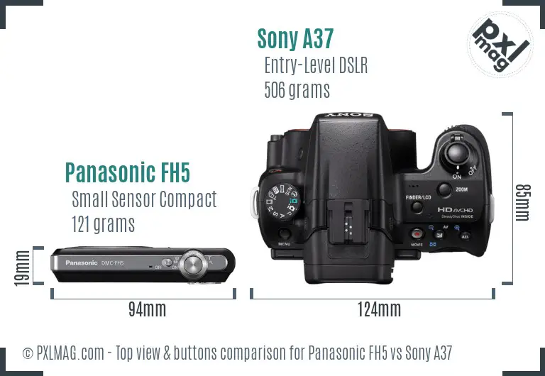Panasonic FH5 vs Sony A37 top view buttons comparison