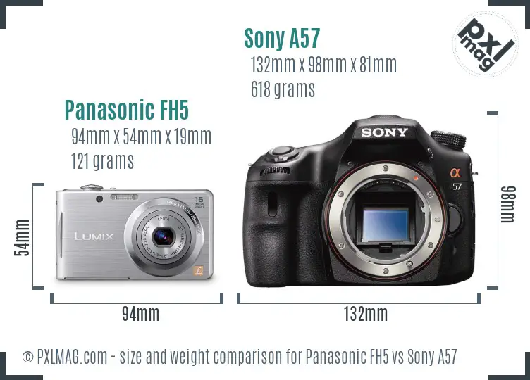 Panasonic FH5 vs Sony A57 size comparison