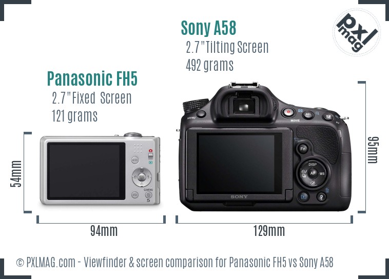 Panasonic FH5 vs Sony A58 Screen and Viewfinder comparison