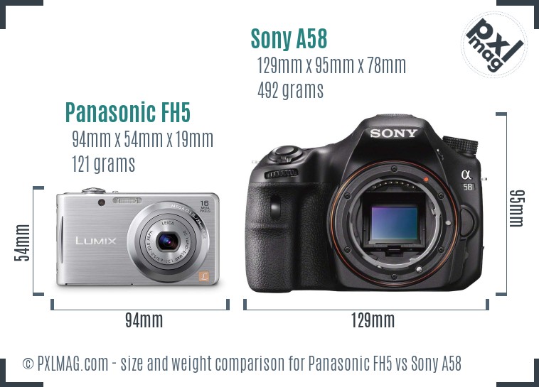 Panasonic FH5 vs Sony A58 size comparison