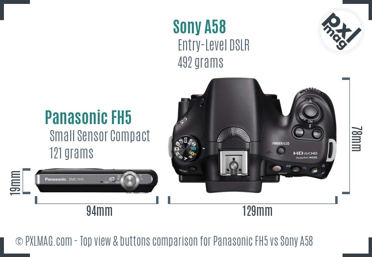 Panasonic FH5 vs Sony A58 top view buttons comparison