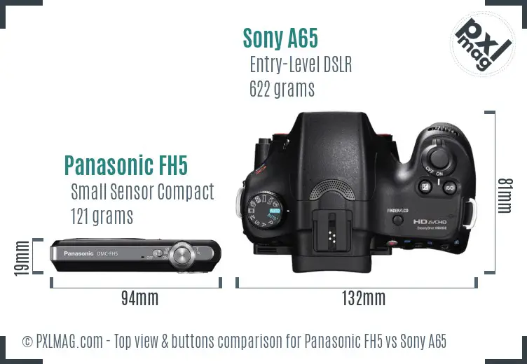 Panasonic FH5 vs Sony A65 top view buttons comparison