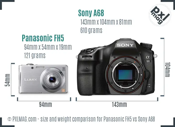 Panasonic FH5 vs Sony A68 size comparison