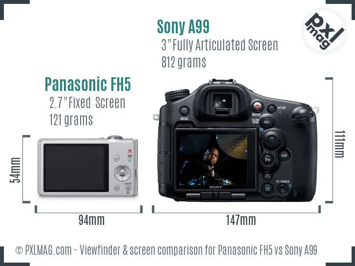 Panasonic FH5 vs Sony A99 Screen and Viewfinder comparison