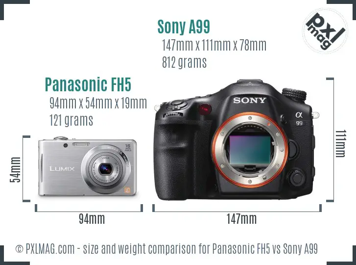 Panasonic FH5 vs Sony A99 size comparison