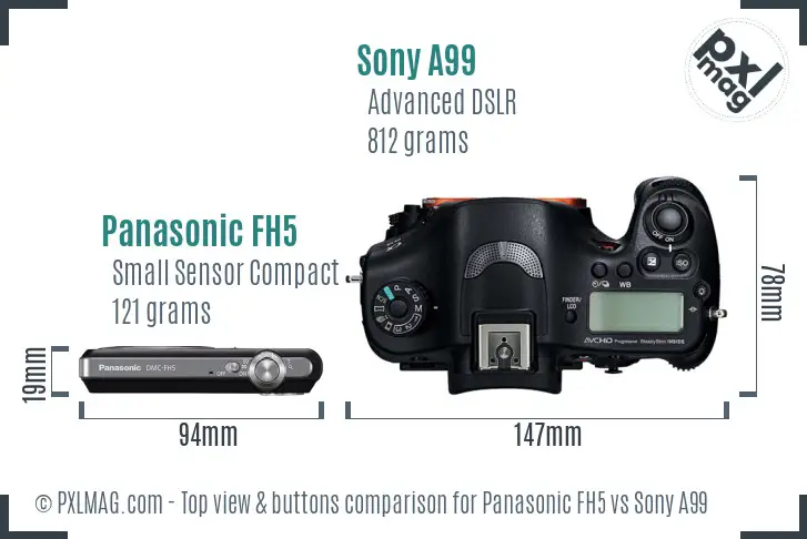 Panasonic FH5 vs Sony A99 top view buttons comparison