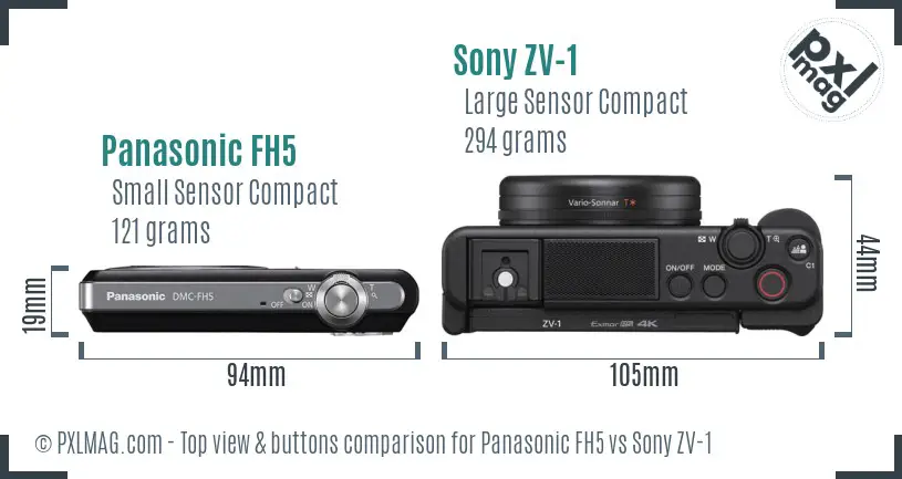 Panasonic FH5 vs Sony ZV-1 top view buttons comparison
