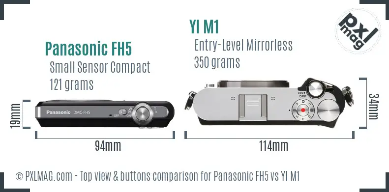 Panasonic FH5 vs YI M1 top view buttons comparison