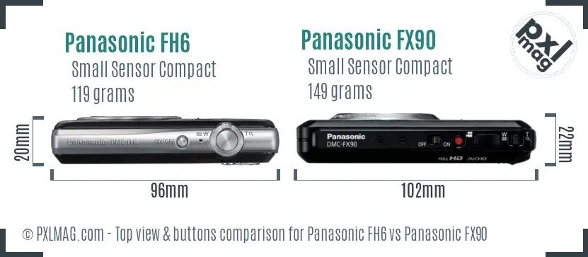 Panasonic FH6 vs Panasonic FX90 top view buttons comparison