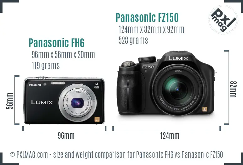 Panasonic FH6 vs Panasonic FZ150 size comparison Panasonic FH6 vs Panasonic FZ150 size comparison