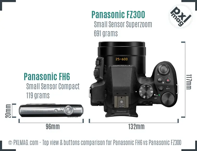 Panasonic FH6 vs Panasonic FZ300 top view buttons comparison Panasonic FH6 vs Panasonic FZ300 top view buttons comparison