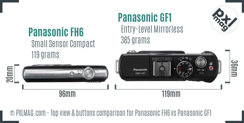 Panasonic FH6 vs Panasonic GF1 top view buttons comparison