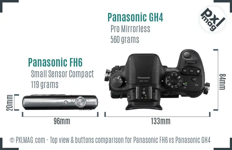 Panasonic FH6 vs Panasonic GH4 top view buttons comparison