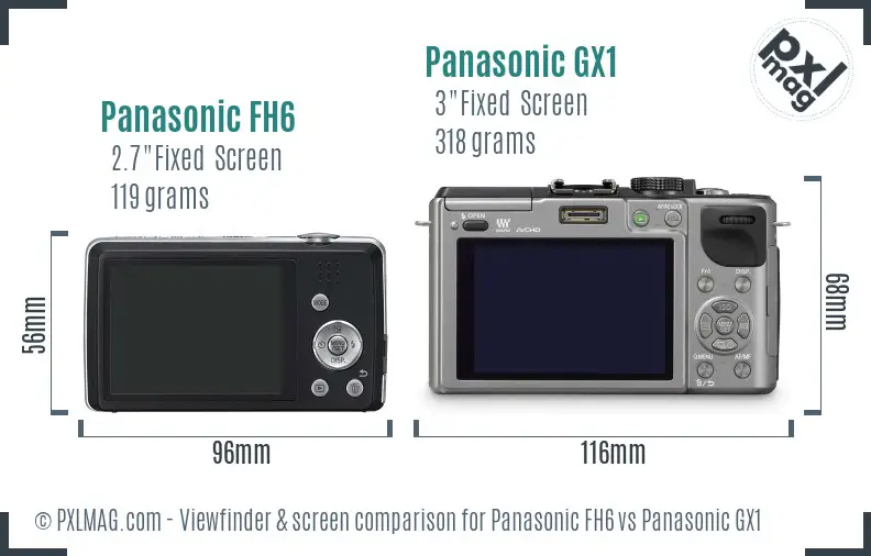 Panasonic FH6 vs Panasonic GX1 Screen and Viewfinder comparison Panasonic FH6 vs Panasonic GX1 Screen and Viewfinder comparison