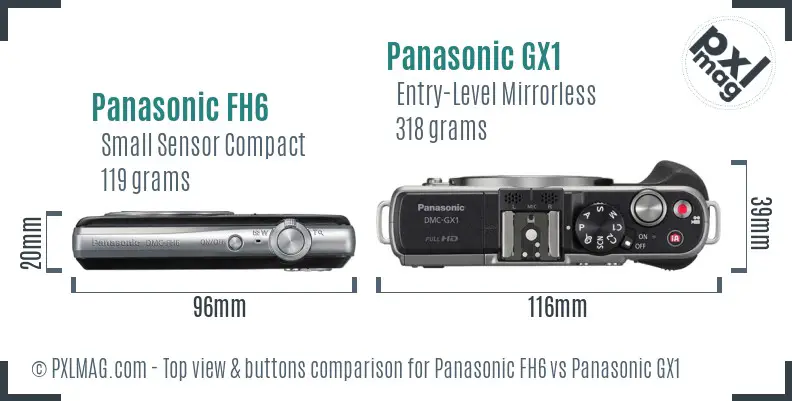 Panasonic FH6 vs Panasonic GX1 top view buttons comparison Panasonic FH6 vs Panasonic GX1 top view buttons comparison