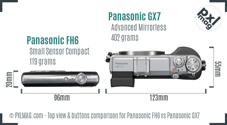Panasonic FH6 vs Panasonic GX7 top view buttons comparison Panasonic FH6 vs Panasonic GX7 top view buttons comparison