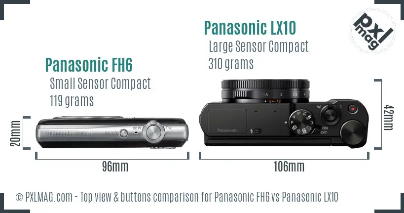 Panasonic FH6 vs Panasonic LX10 top view buttons comparison