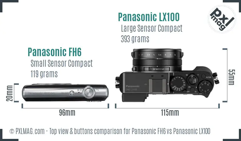 Panasonic FH6 vs Panasonic LX100 top view buttons comparison