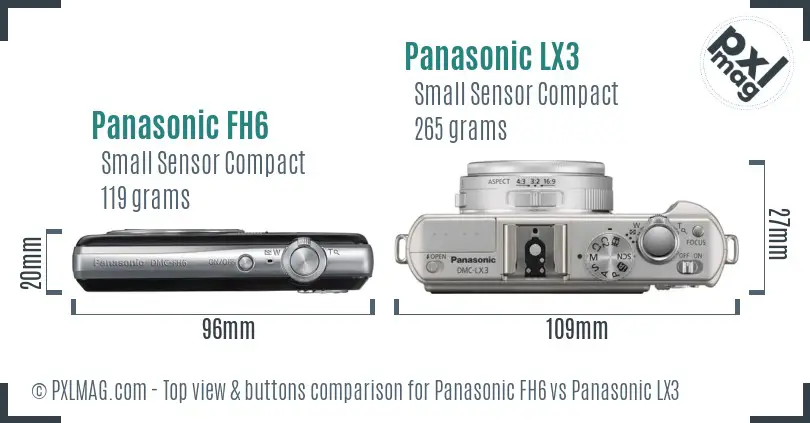 Panasonic FH6 vs Panasonic LX3 top view buttons comparison