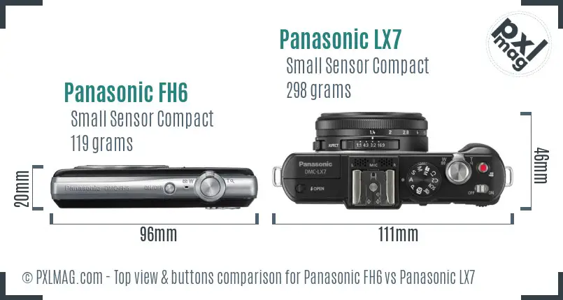 Panasonic FH6 vs Panasonic LX7 top view buttons comparison