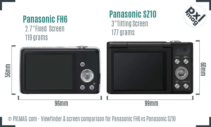 Panasonic FH6 vs Panasonic SZ10 Screen and Viewfinder comparison