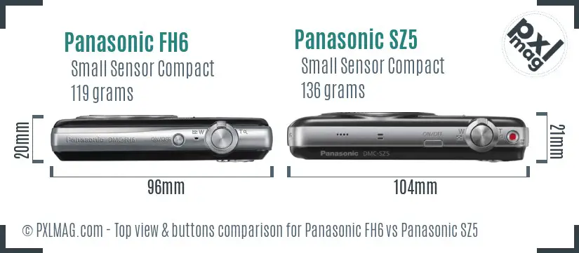 Panasonic FH6 vs Panasonic SZ5 top view buttons comparison Panasonic FH6 vs Panasonic SZ5 top view buttons comparison