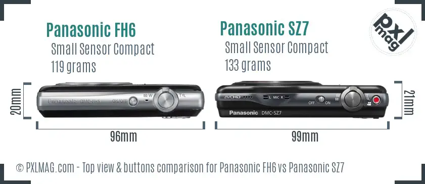 Panasonic FH6 vs Panasonic SZ7 top view buttons comparison Panasonic FH6 vs Panasonic SZ7 top view buttons comparison
