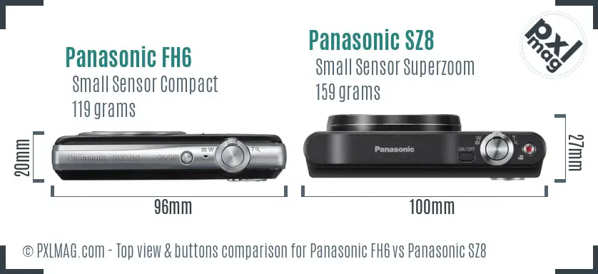 Panasonic FH6 vs Panasonic SZ8 top view buttons comparison