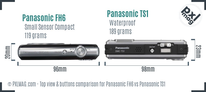 Panasonic FH6 vs Panasonic TS1 top view buttons comparison