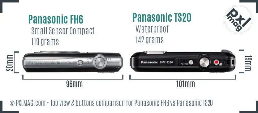 Panasonic FH6 vs Panasonic TS20 top view buttons comparison Panasonic FH6 vs Panasonic TS20 top view buttons comparison