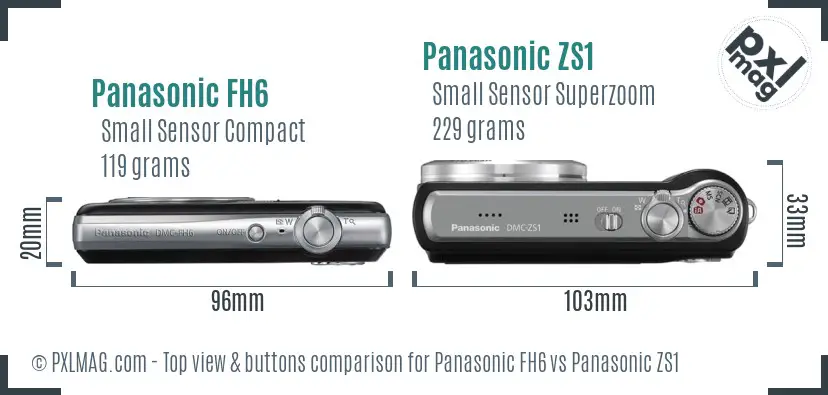 Panasonic FH6 vs Panasonic ZS1 top view buttons comparison