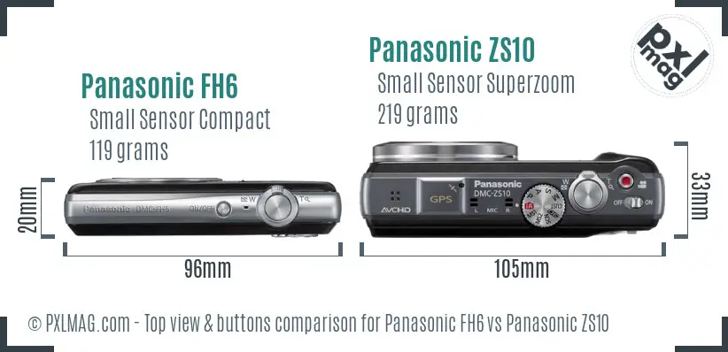 Panasonic FH6 vs Panasonic ZS10 top view buttons comparison