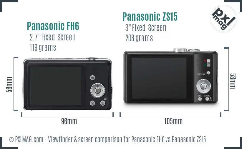 Panasonic FH6 vs Panasonic ZS15 Screen and Viewfinder comparison