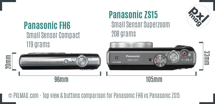 Panasonic FH6 vs Panasonic ZS15 top view buttons comparison