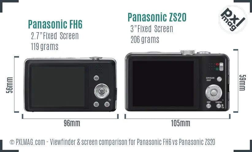 Panasonic FH6 vs Panasonic ZS20 Screen and Viewfinder comparison