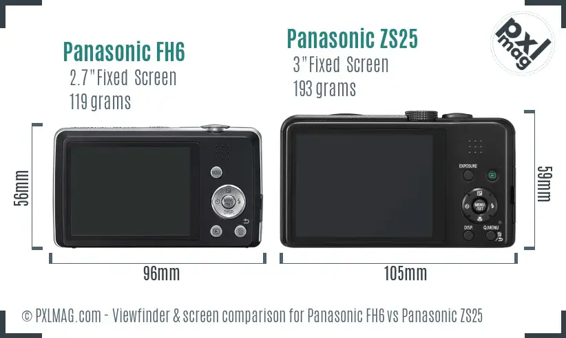 Panasonic FH6 vs Panasonic ZS25 Screen and Viewfinder comparison