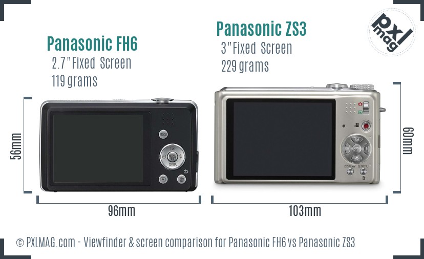 Panasonic FH6 vs Panasonic ZS3 Screen and Viewfinder comparison