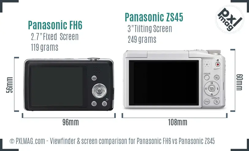 Panasonic FH6 vs Panasonic ZS45 Screen and Viewfinder comparison