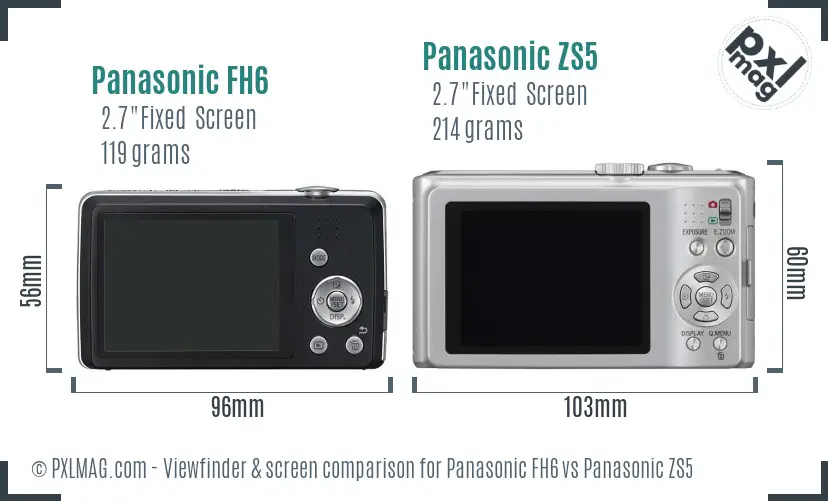 Panasonic FH6 vs Panasonic ZS5 Screen and Viewfinder comparison