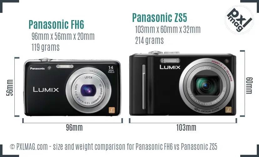 Panasonic FH6 vs Panasonic ZS5 size comparison